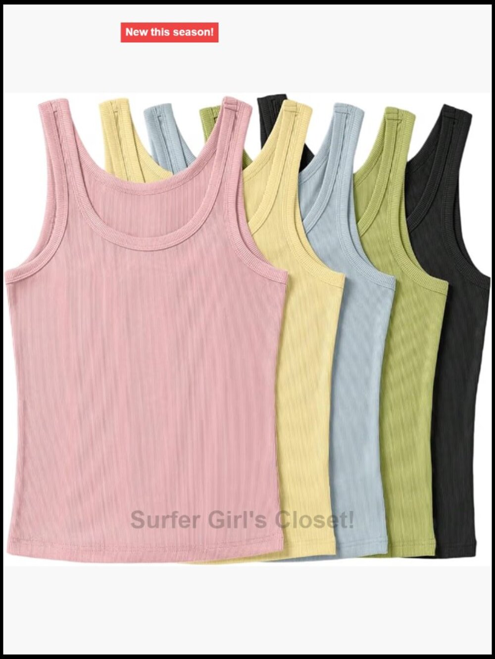 Ribbed Tank Tops 5 Piece Set Sleeveless Scoop Neck Fitted Summer